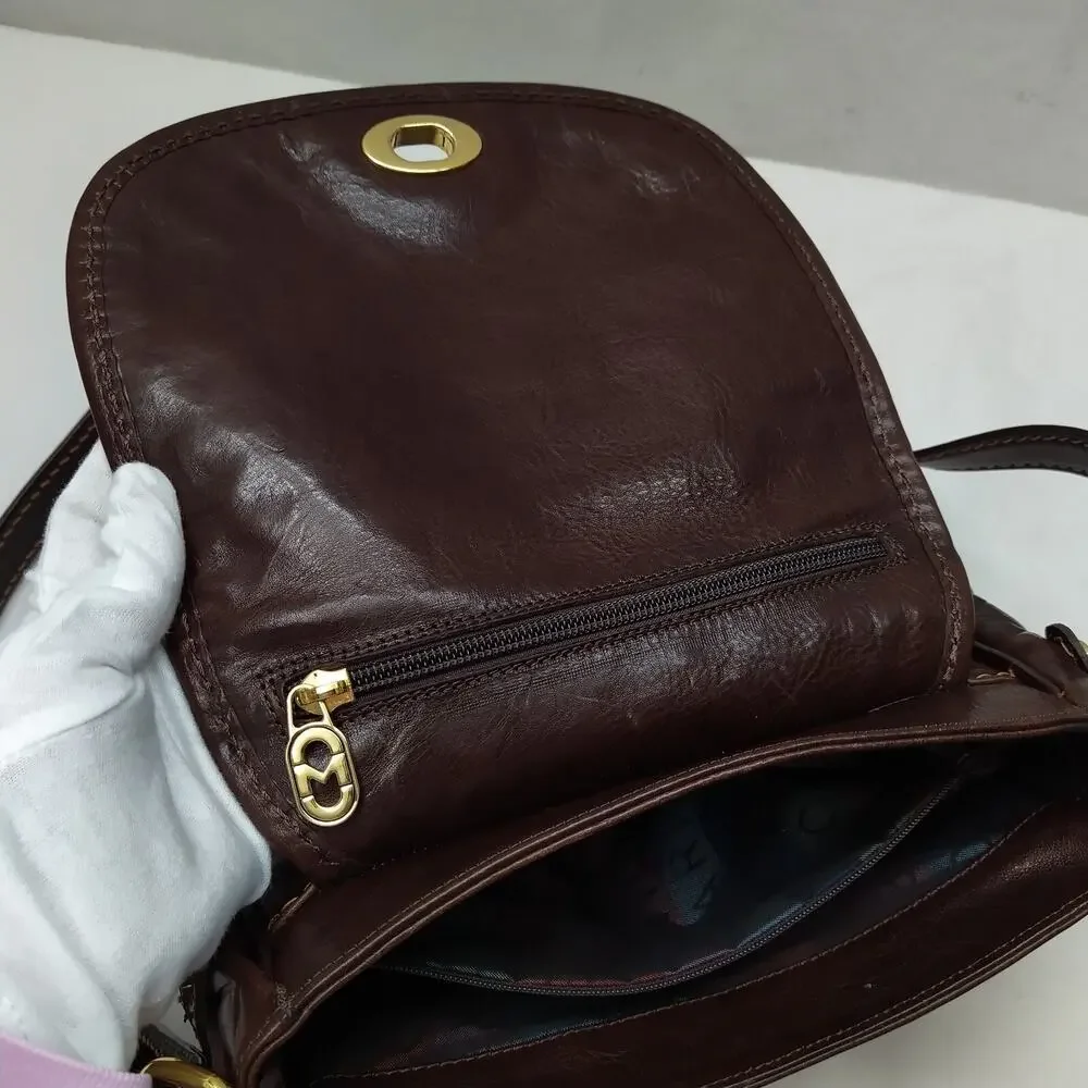 Marino Orlandi Brown Leather Turnlock Flap Closure Crossbody Bag - Picture 13 of 16